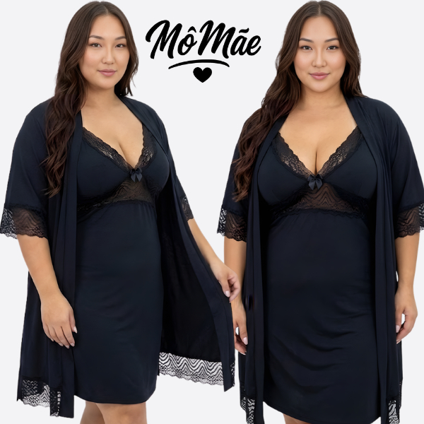 Kit Camisola Amamentação + Robe Plus Size Faixa 