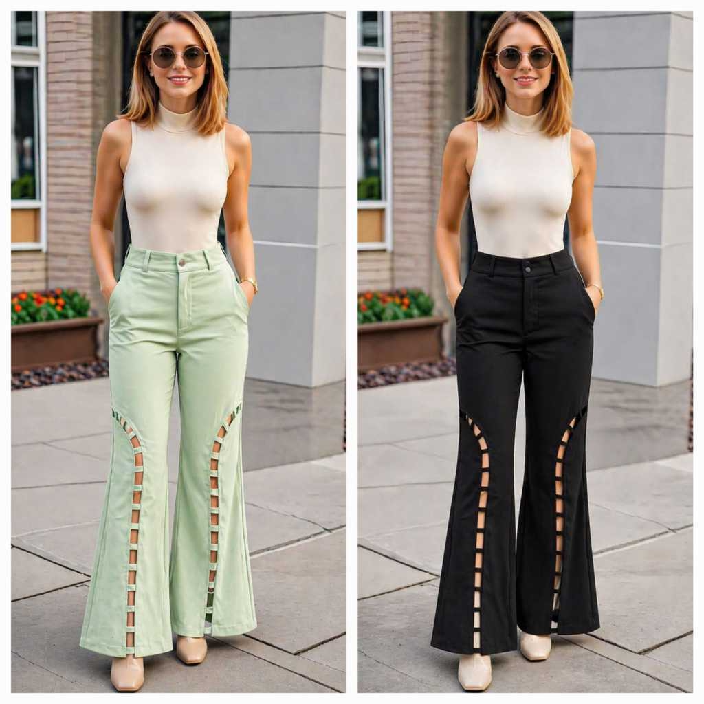 Calça Feminina Cintura Alta com Recorte Lateral S