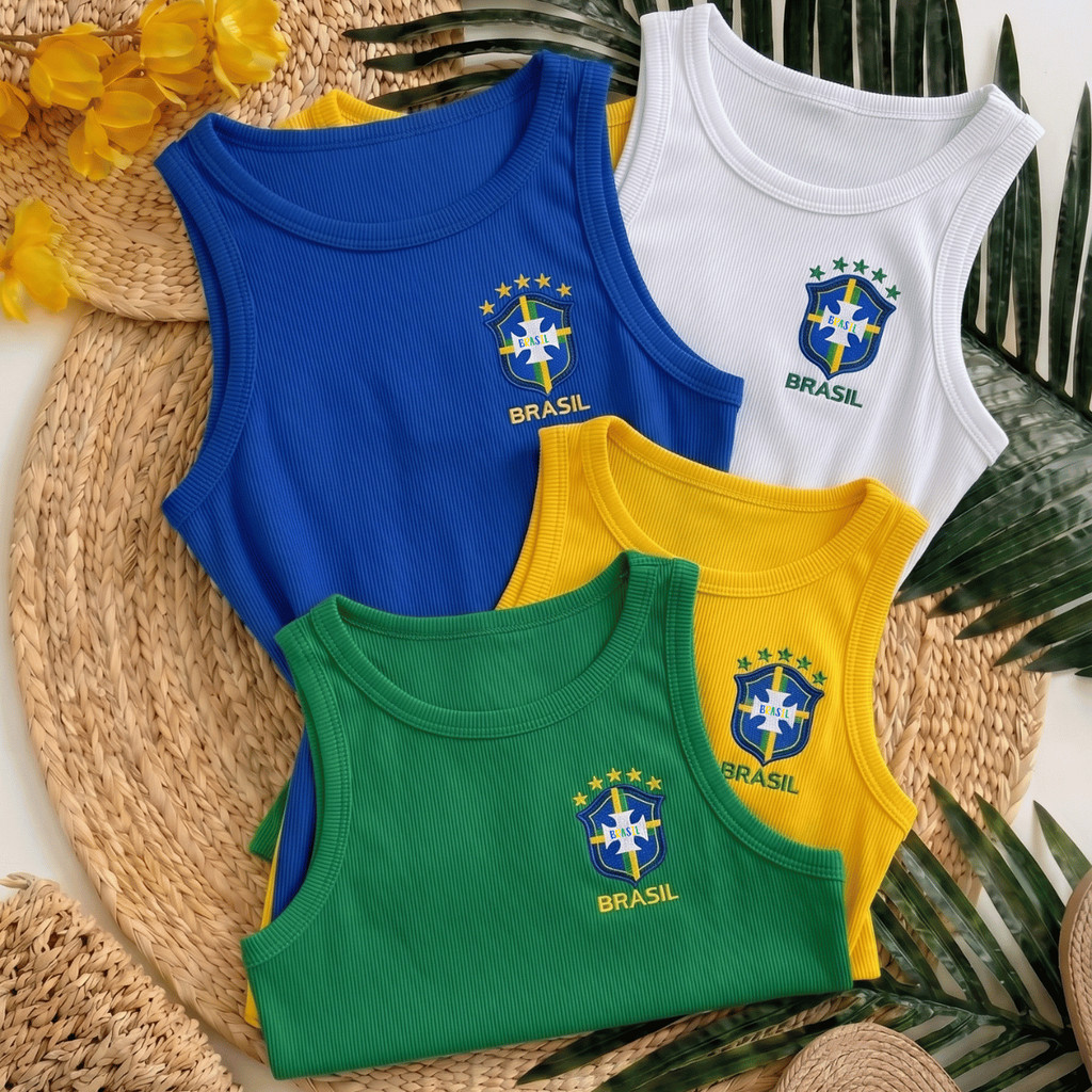 Camisa Regata Brasil Core Canelado Ribana Básica 