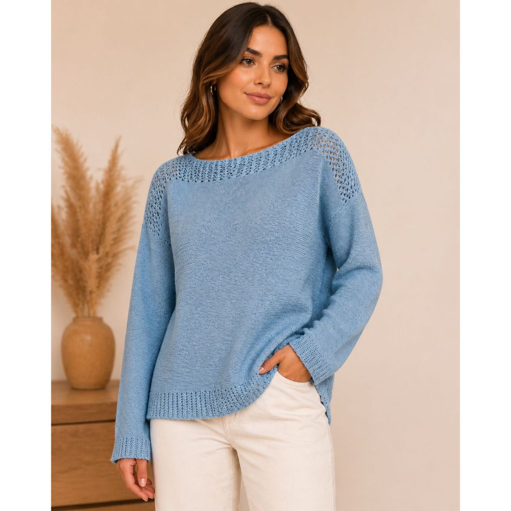 Blusa Feminina Suéter  Tricô Leve Manga Longa Co