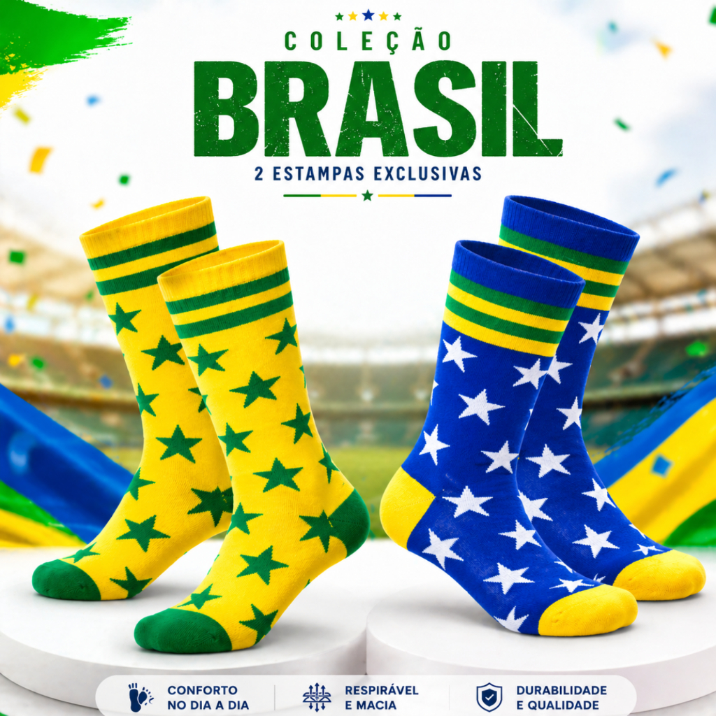 Meia Cano Alto Copa do Mundo Brasil Unissex Torced