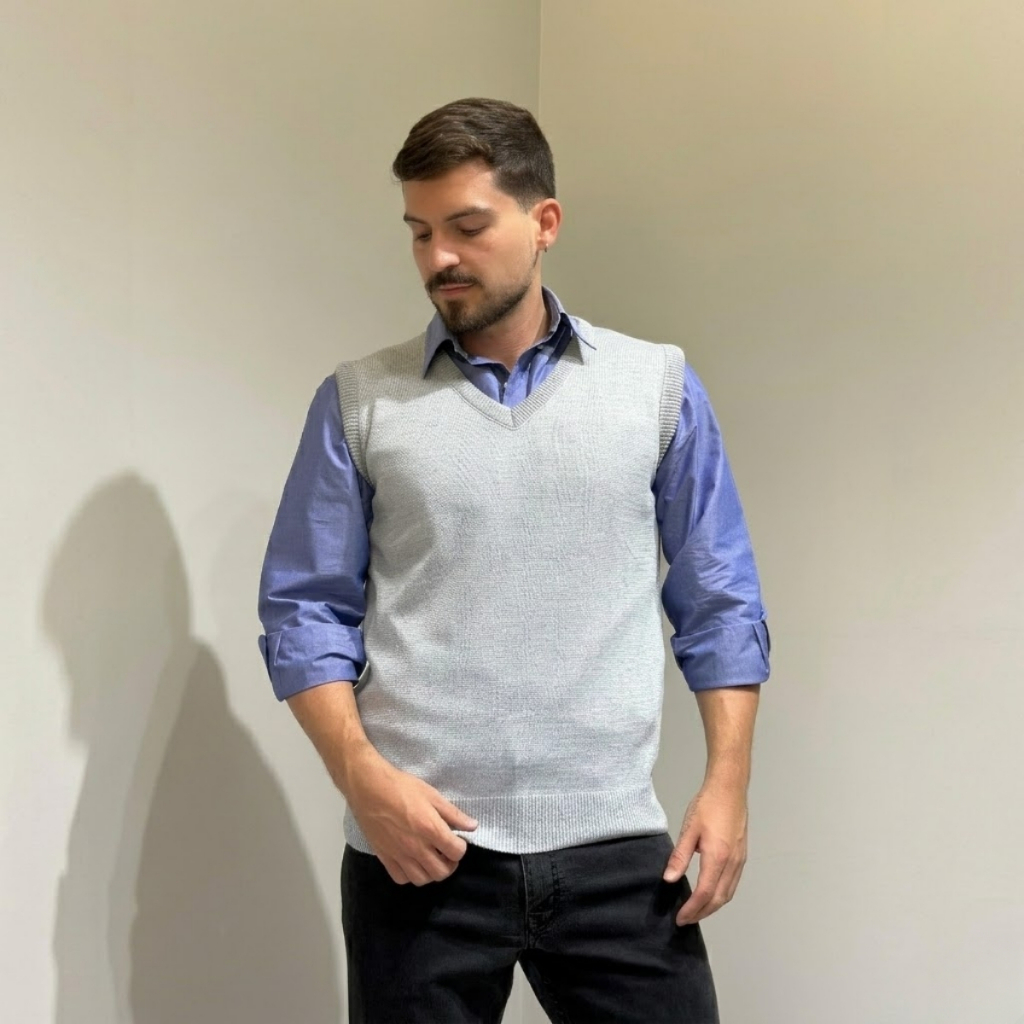 Colete Masculino Tricot Pulôver Gola V Social Fri