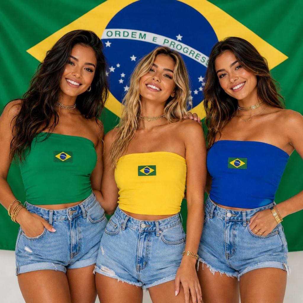 KIT 2 CROPED CORES DO BRASIL COPA TOMARA QUE CAIA
