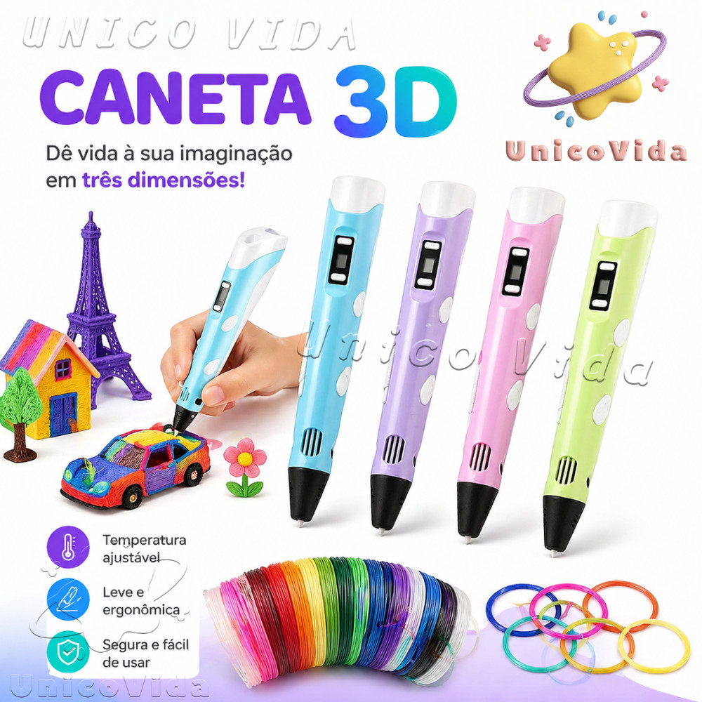 Caneta Impressora 3D Infantil com Refil PLA 1,75mm