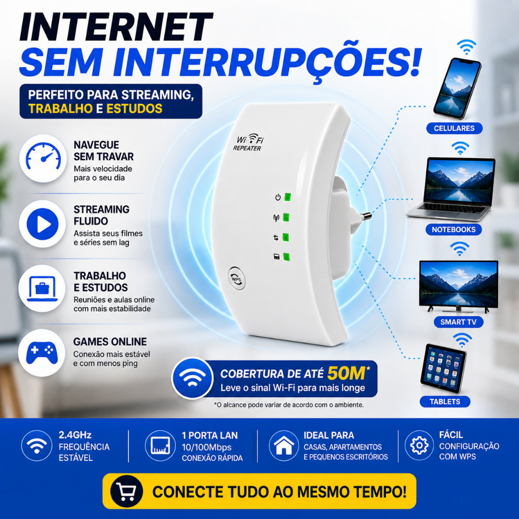 Repetidor WiFi 300Mbps Bivolt Amplificador Sinal 2
