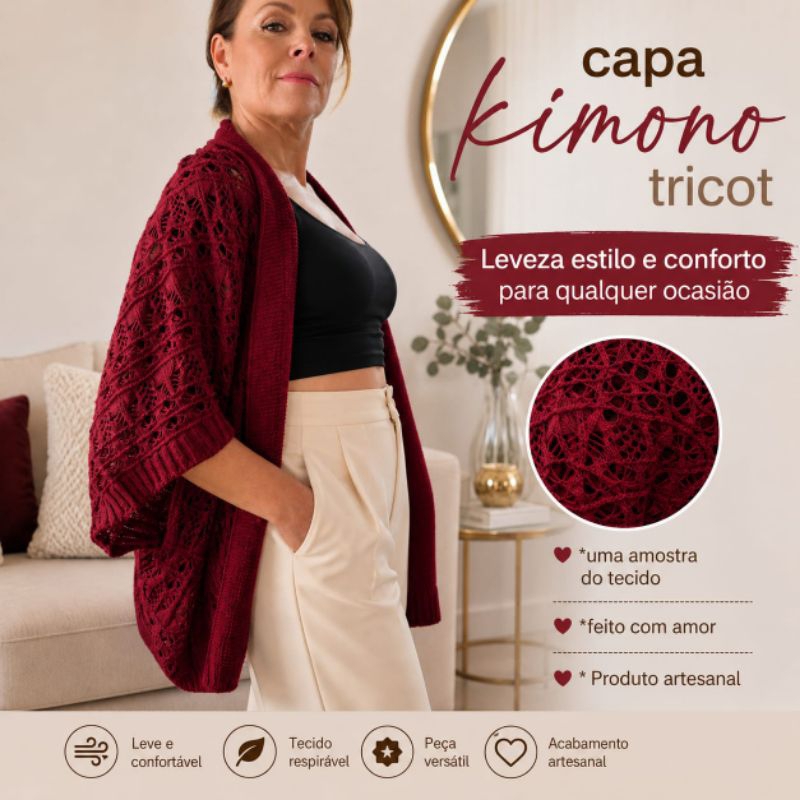 NOVO CASACO KiMONO RENDADO INVERNO TRICÔ FIO ESPE