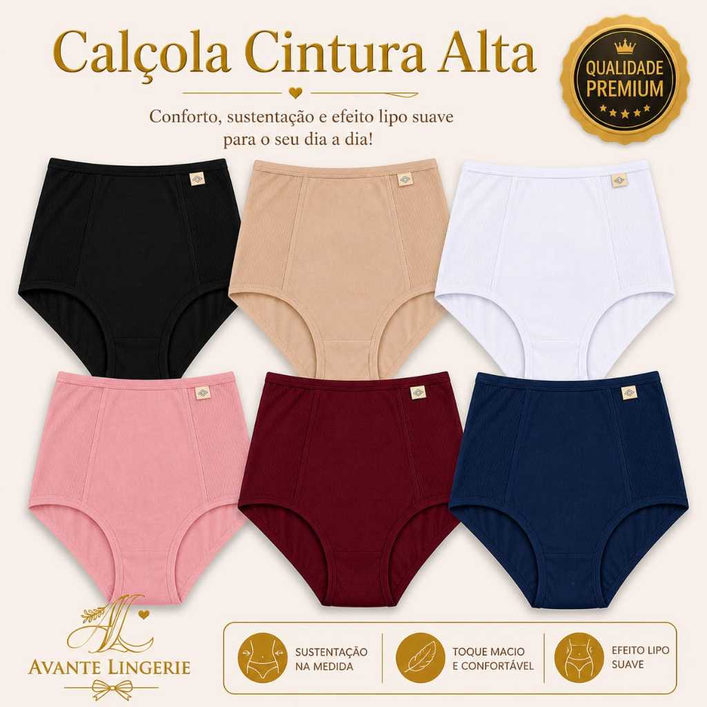 Kit 3, 5 ou 10 Calcinha Cintura Alta Plus Size Mod