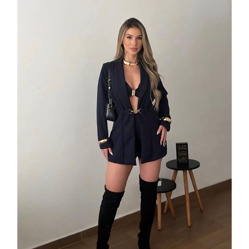Conjunto Feminino 3 Peças  Blazer + Top + Short A