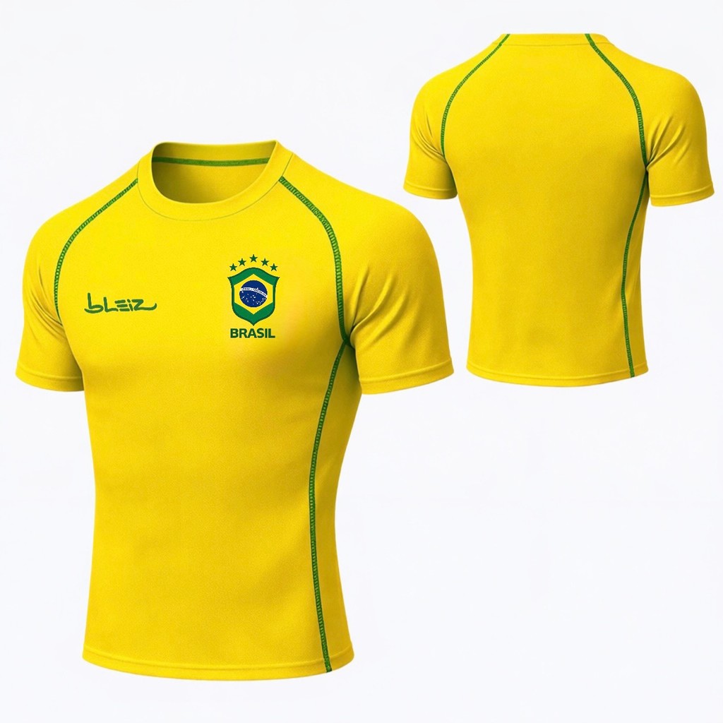Camisa Brasil de Compressão Masculina Camiseta Ac