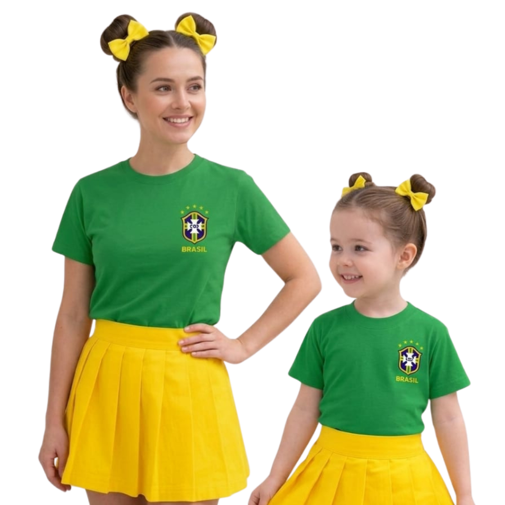 Kit Camisetas Brasil Mãe e Filha 100% Algodão | 