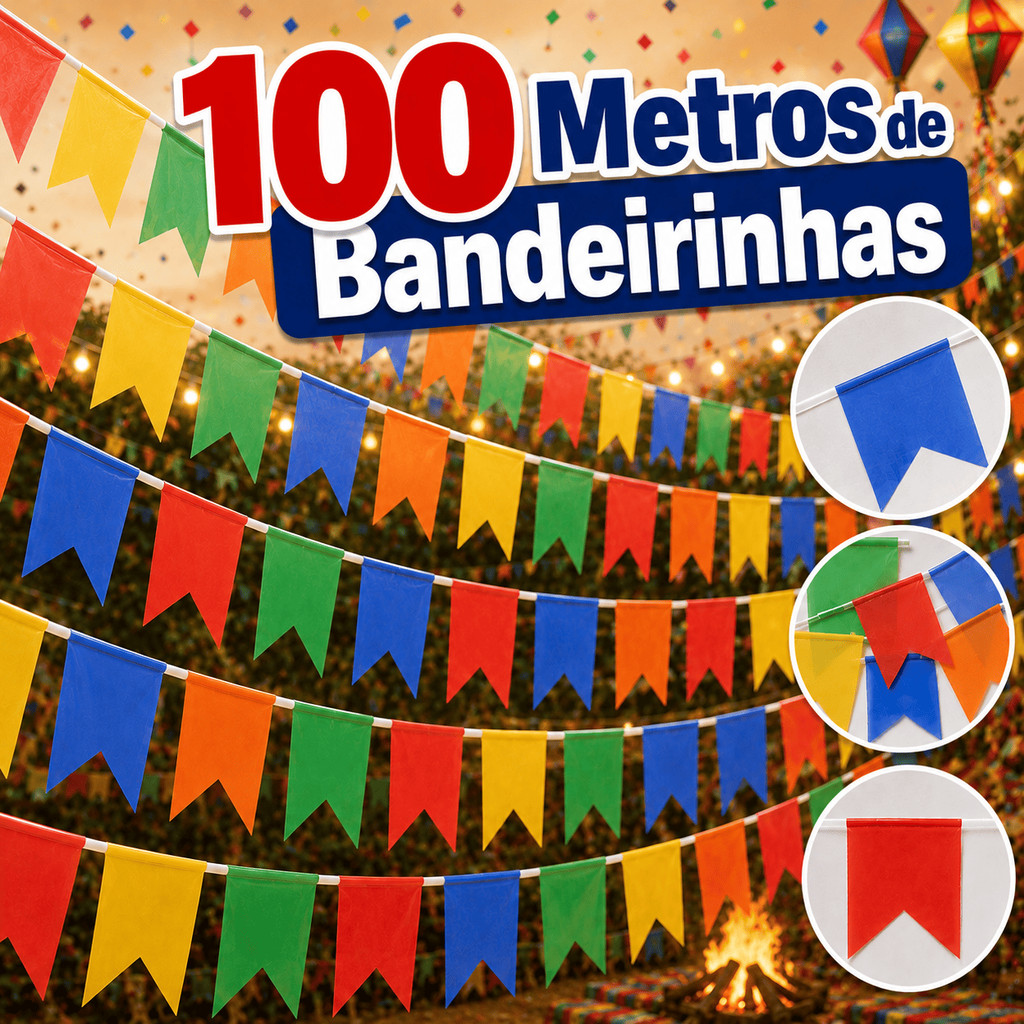 Kit Bandeirinha Festa Junina Colorida De Plástico