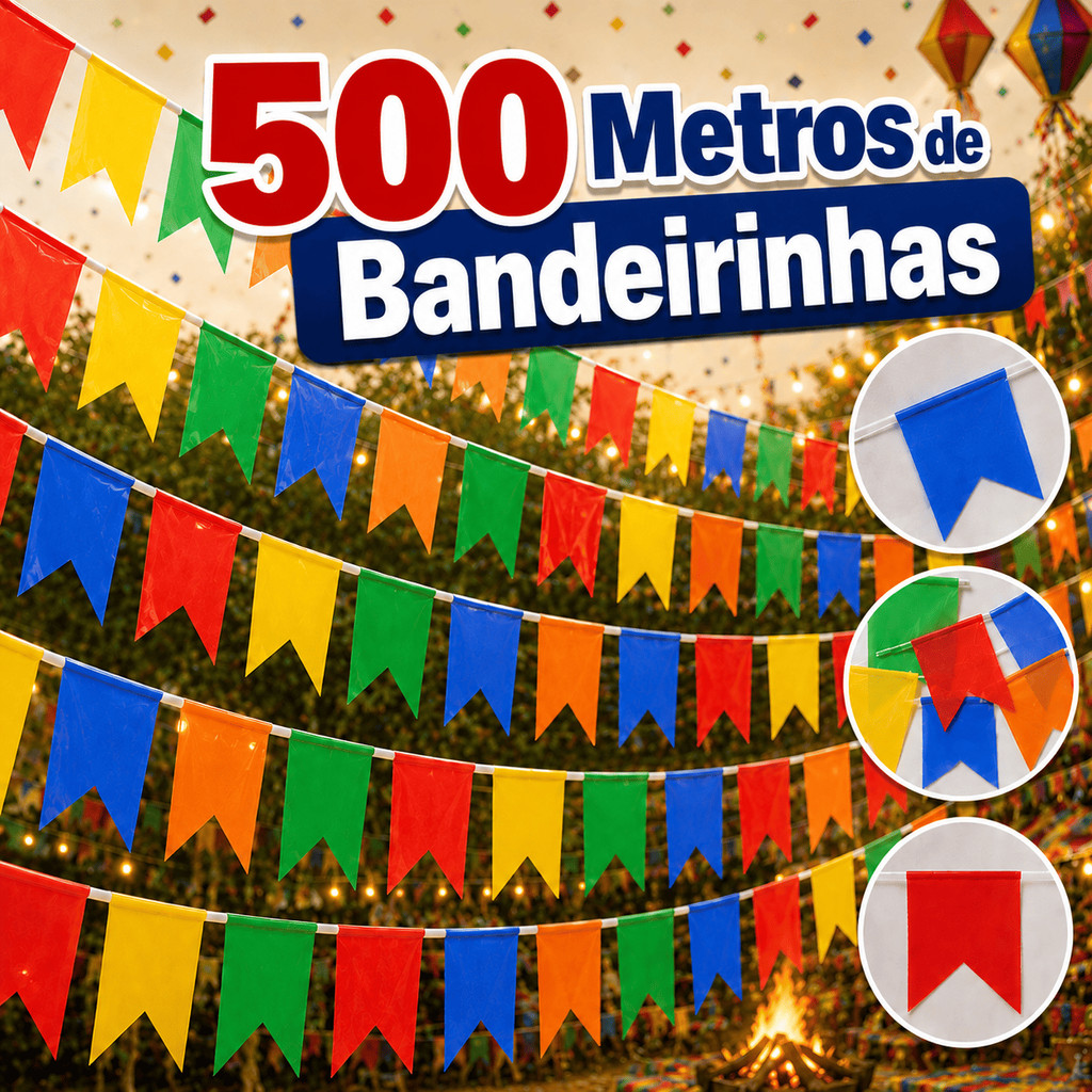 Kit Bandeirinha Festa Junina Colorida De Plástico