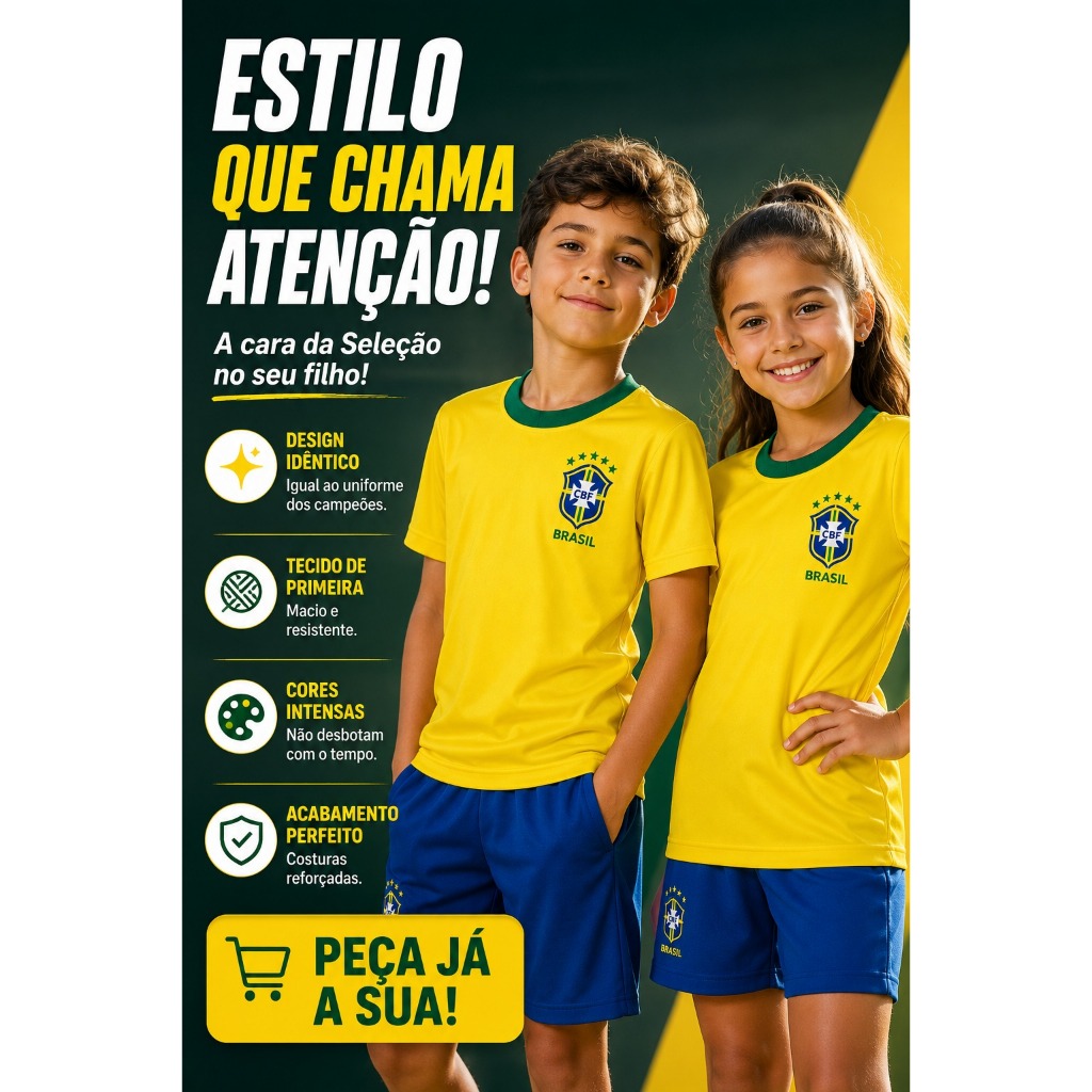 CAMISETA BRASIL INFANTIL: O CONFORTO QUE VIBRA COM