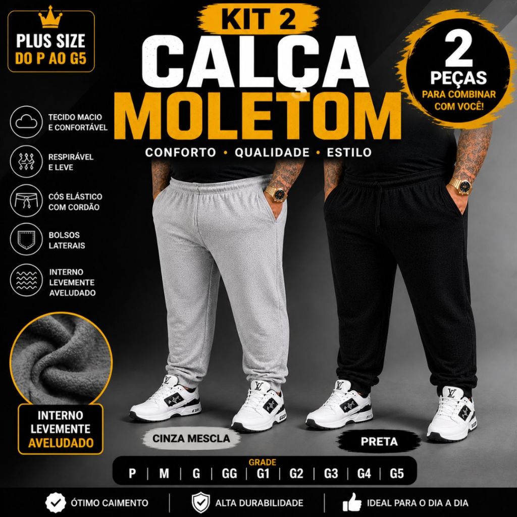 KIT 2 CALÇAS MOLETOM MASCULINAS PLUS SIZE GG AO G