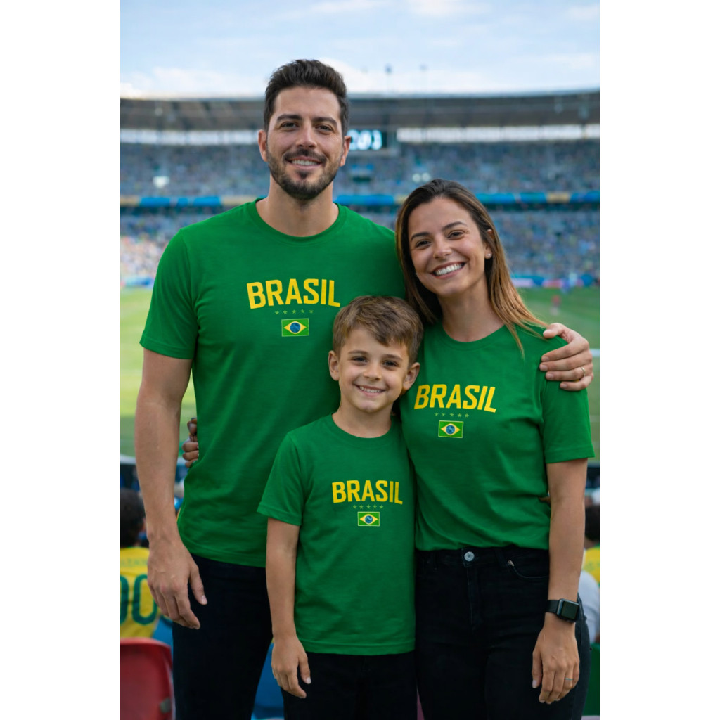Kit 3 Camisetas Família Brasil Verde Amarelo  Cop