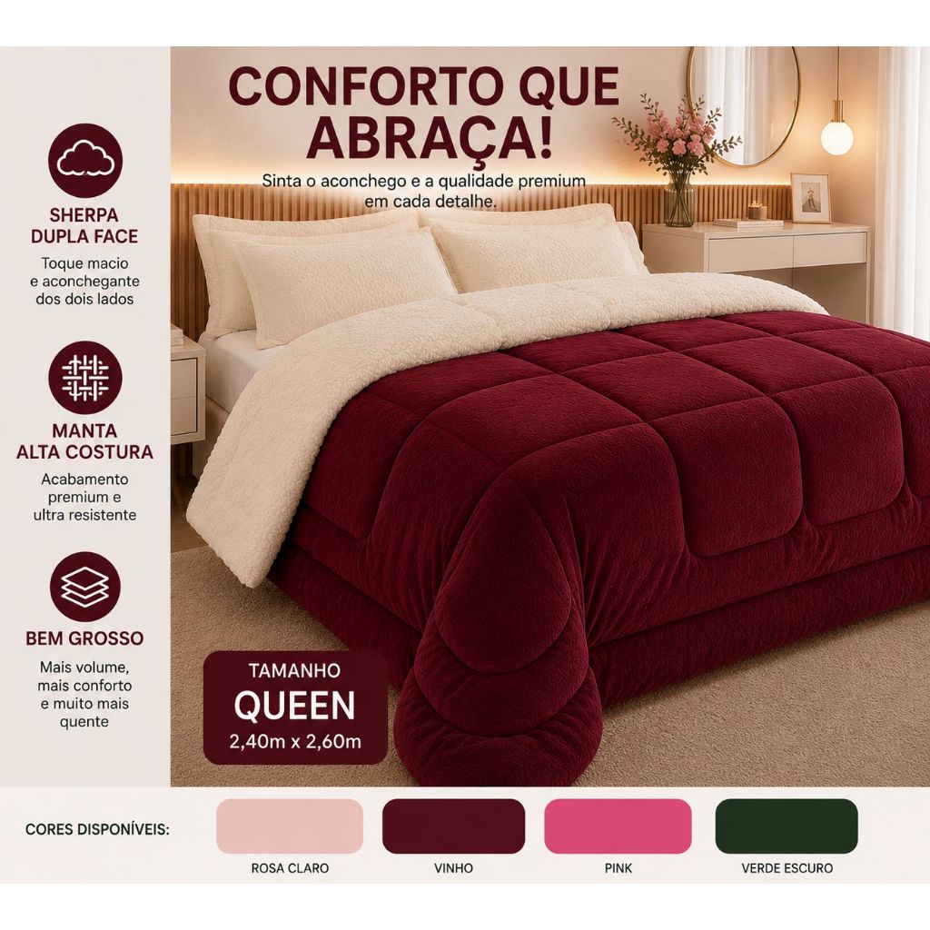 Coberdrom Queen Dupla Face Soft Sherpa Carneiro 2,