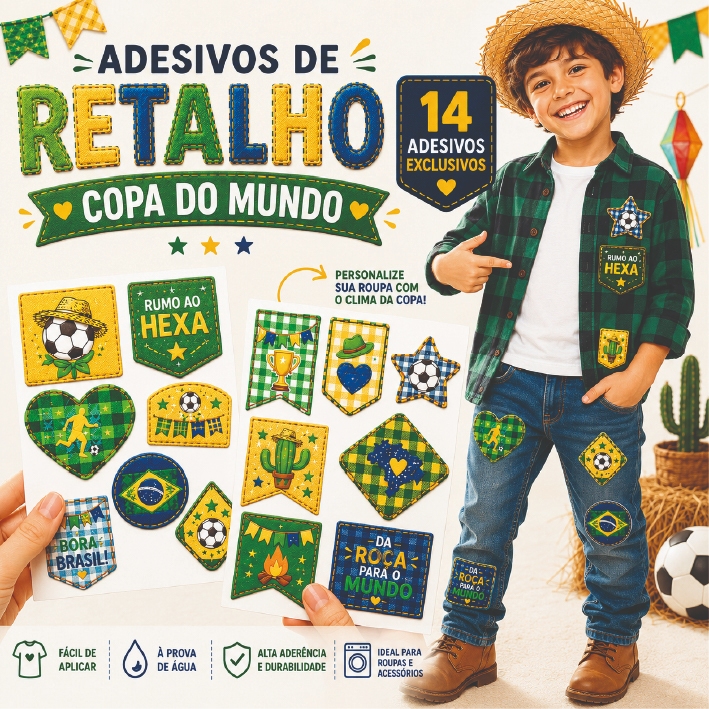Kit Adesivos de Retalho Copa do Mundo para Roupa  