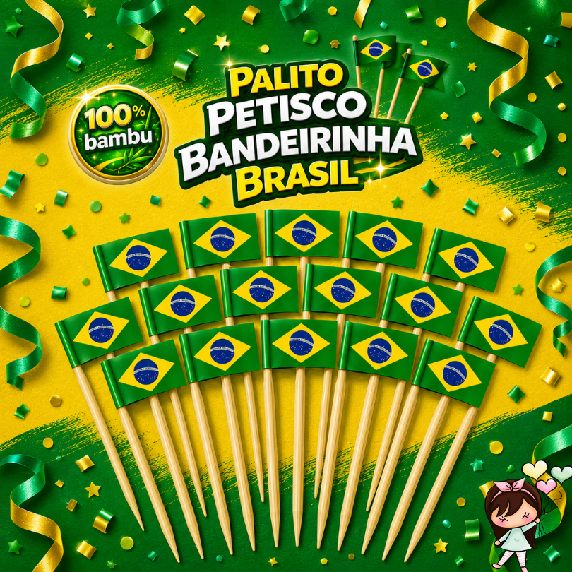 PALITO PETISCO BANDEIRA BRASIL 9CM | ESPETO DECORA