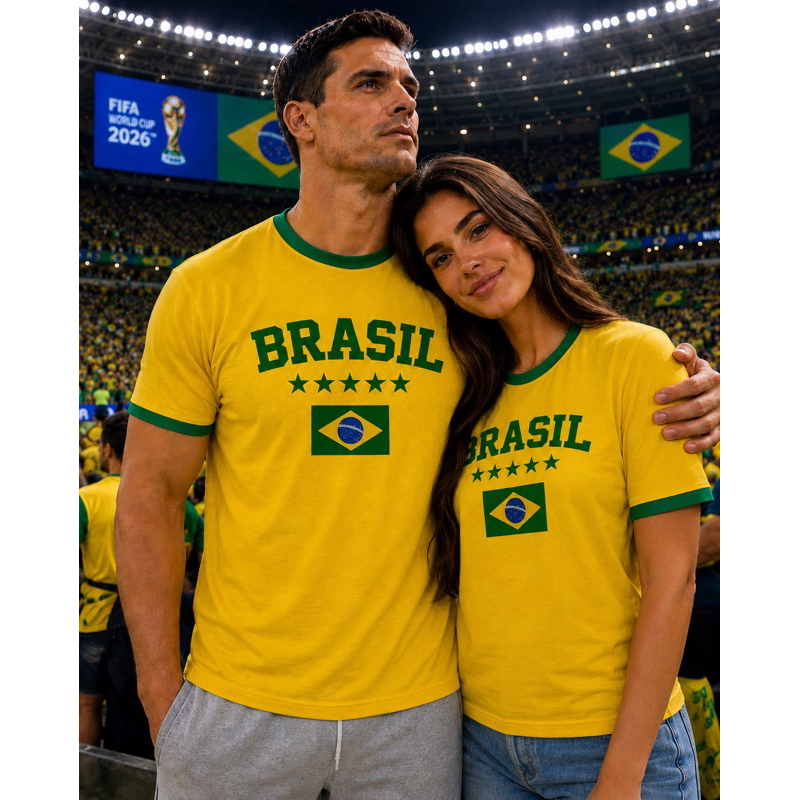 KIT CASAL CAMISETA BRASIL COPA DO MUNDO 2026 TORCE