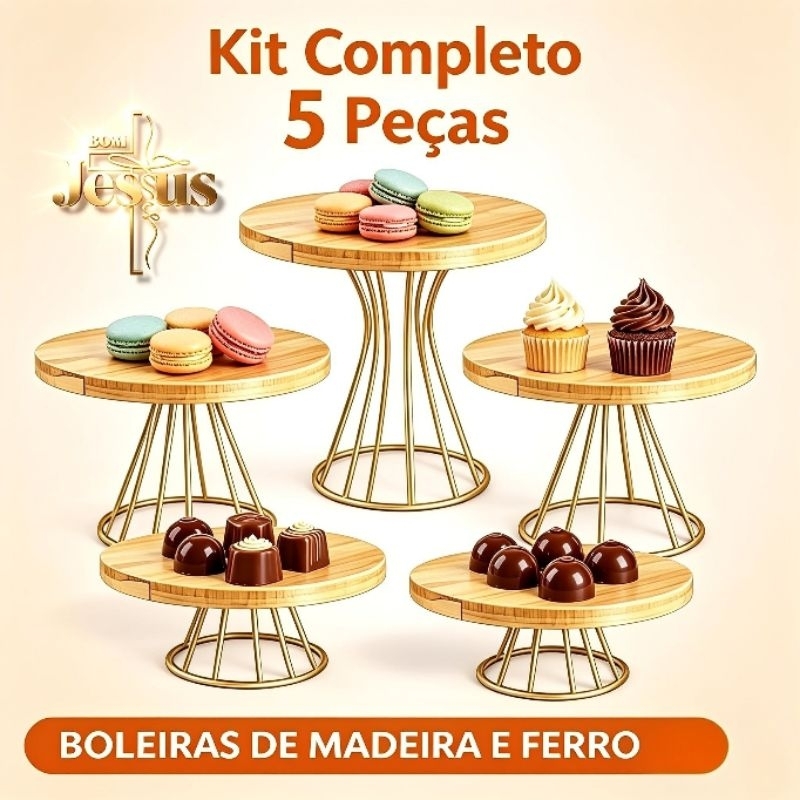 kit com 5 boleira decorativo e doceiras para decor