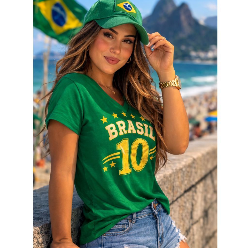 Baby Look Brasil Feminina Camiseta Copa do Mundo B
