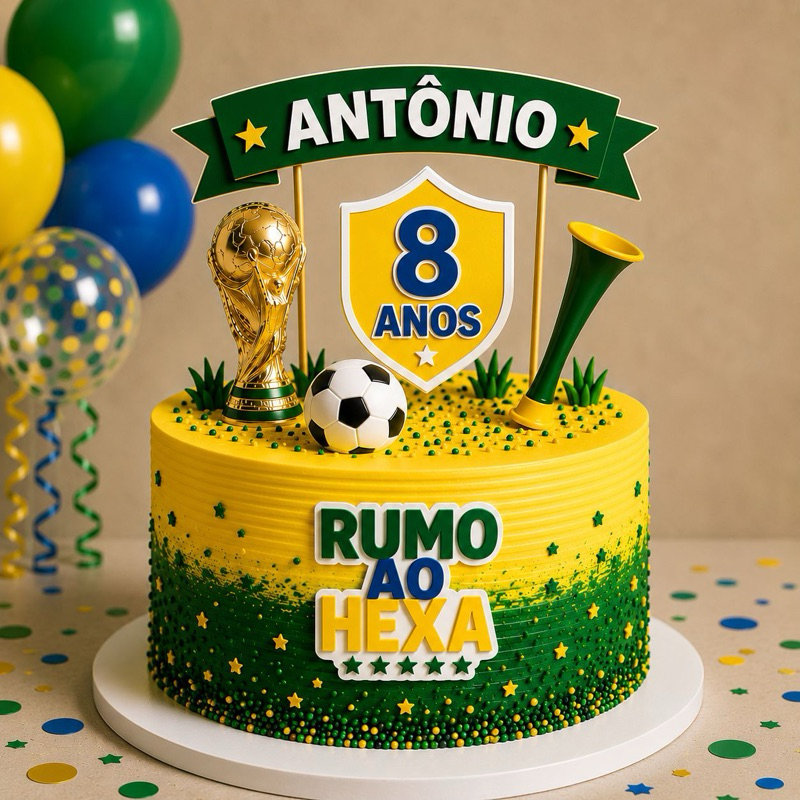 Topo/Topper de Bolo Brasil/Futebol Personalizado c