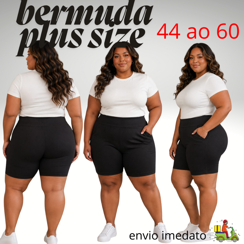 Bermuda Feminina Malha Com Bolso Cintura Alta Plus