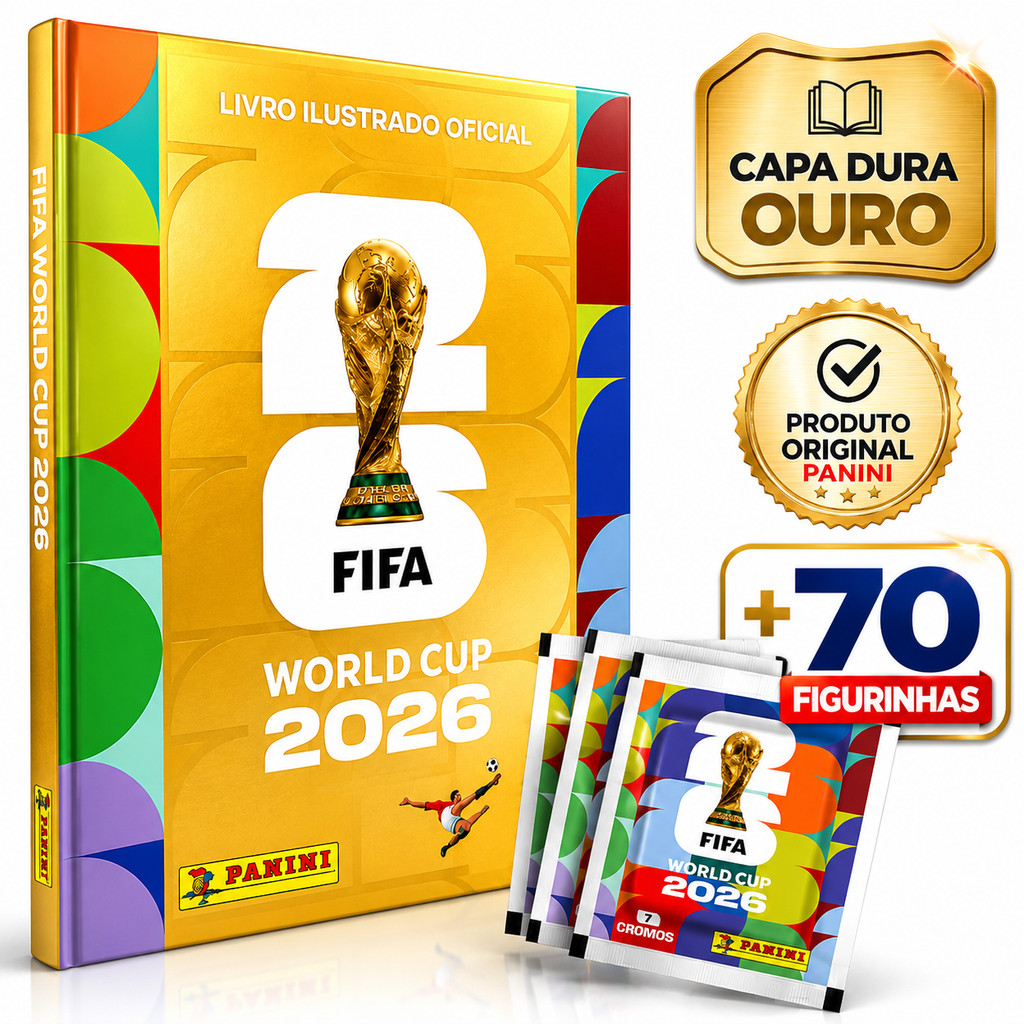 Kit Album Capa Dura Ouro + Figurinhas Copa Do Mund