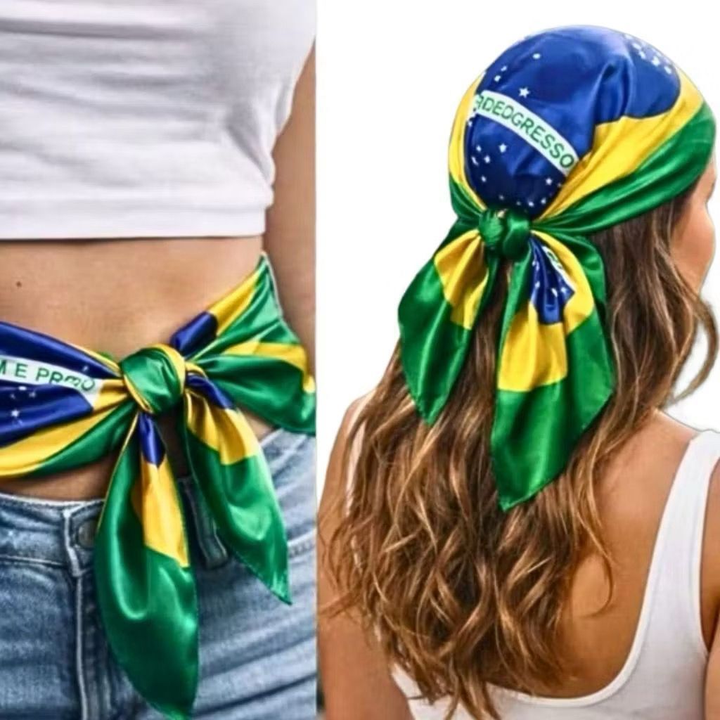 Lenço Bandana  Brasil 50×50 e triangulo 75&#