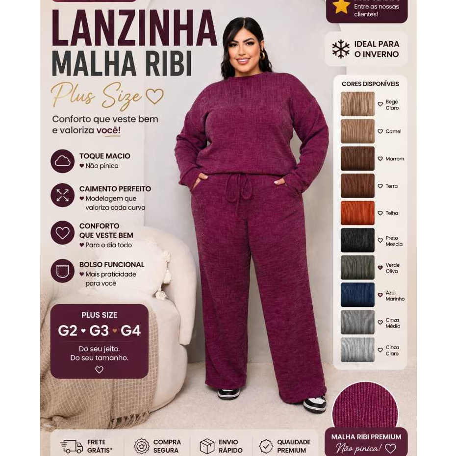 Conjunto Femenino Plus Size Lanzinha Ribi Inverno 