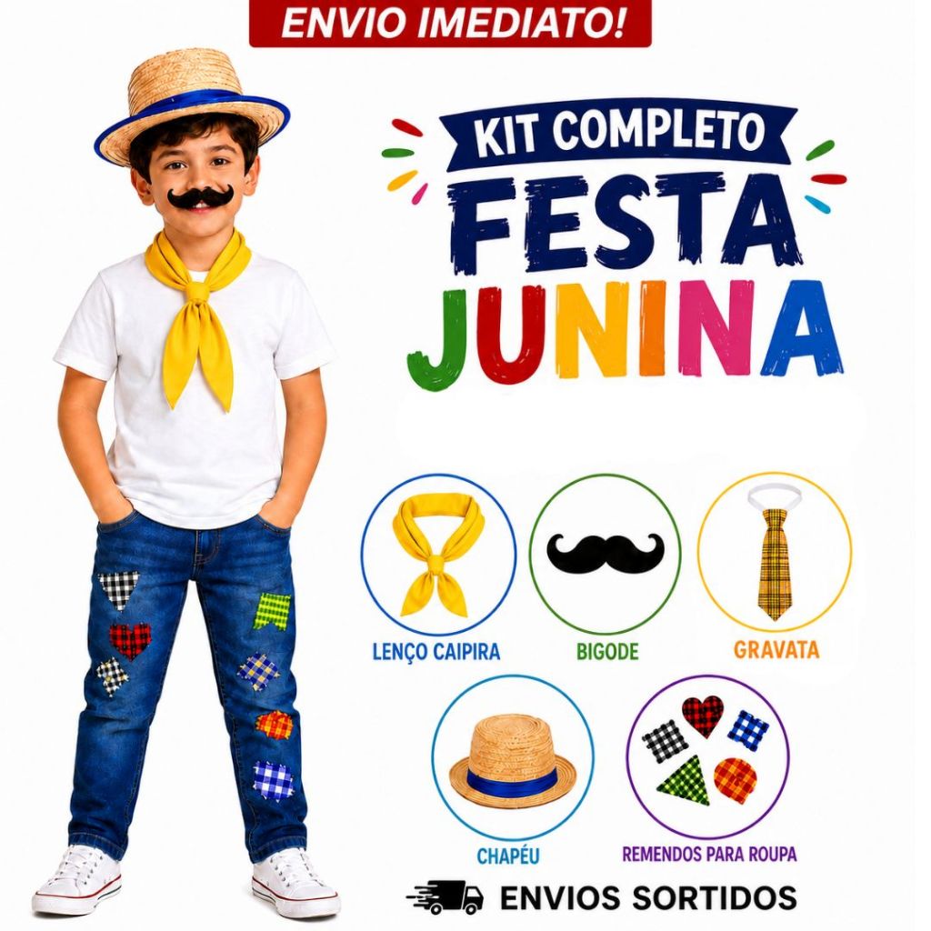 Kit Look Fantasia Roupa Junina Caipira Completo Fe