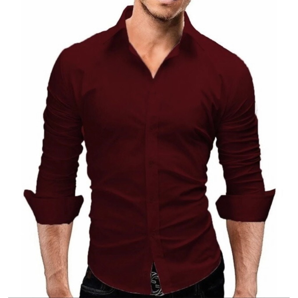Camisa Masculina Marsala Slim Fit Luxo
