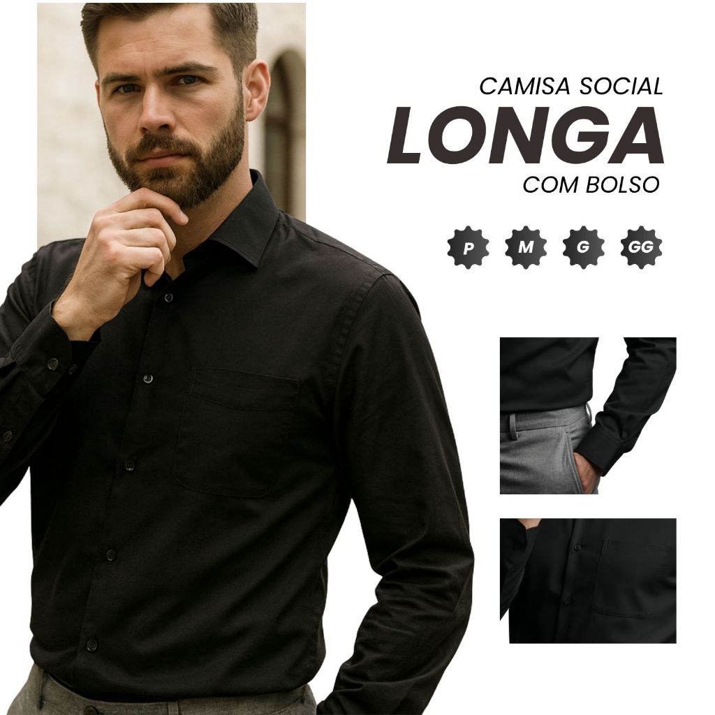 Camisa Social Masculina Manga Longa Camisa Masculi