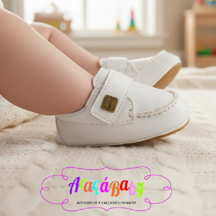 Mocassim branco infantil menino batizado