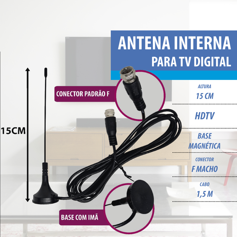 ANTENA DIGITAL INTERNA MINI VH F, UHF, DTV E HDTV