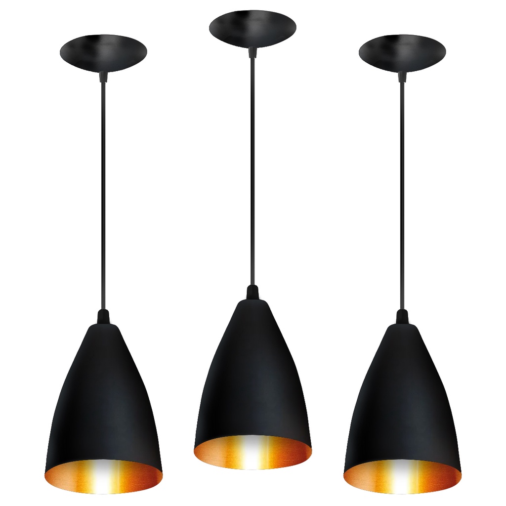 kit 3 luminarias pendente estilo bala preto fosco/