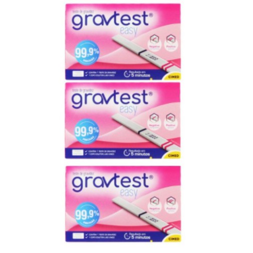 Kit 3 Testes de Gravidez Gravtest Easy Cimed 99,9%