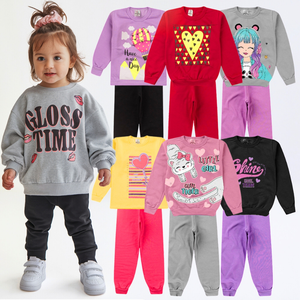 Kit 4 Peças Conjunto Moletom Infantil Menina 1 ao