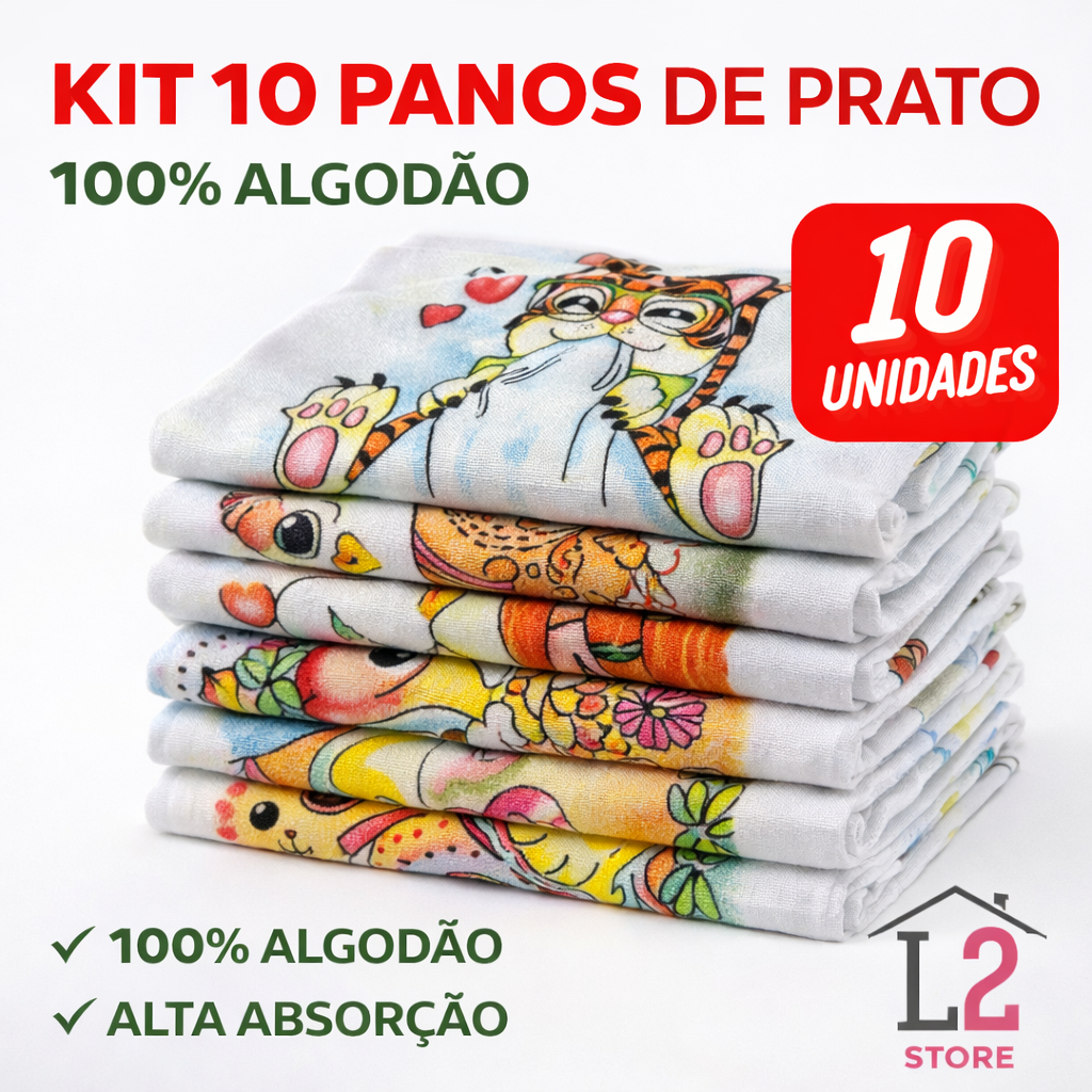 10 Pano De Prato Estampado Bainha Kit Com 10 Peça