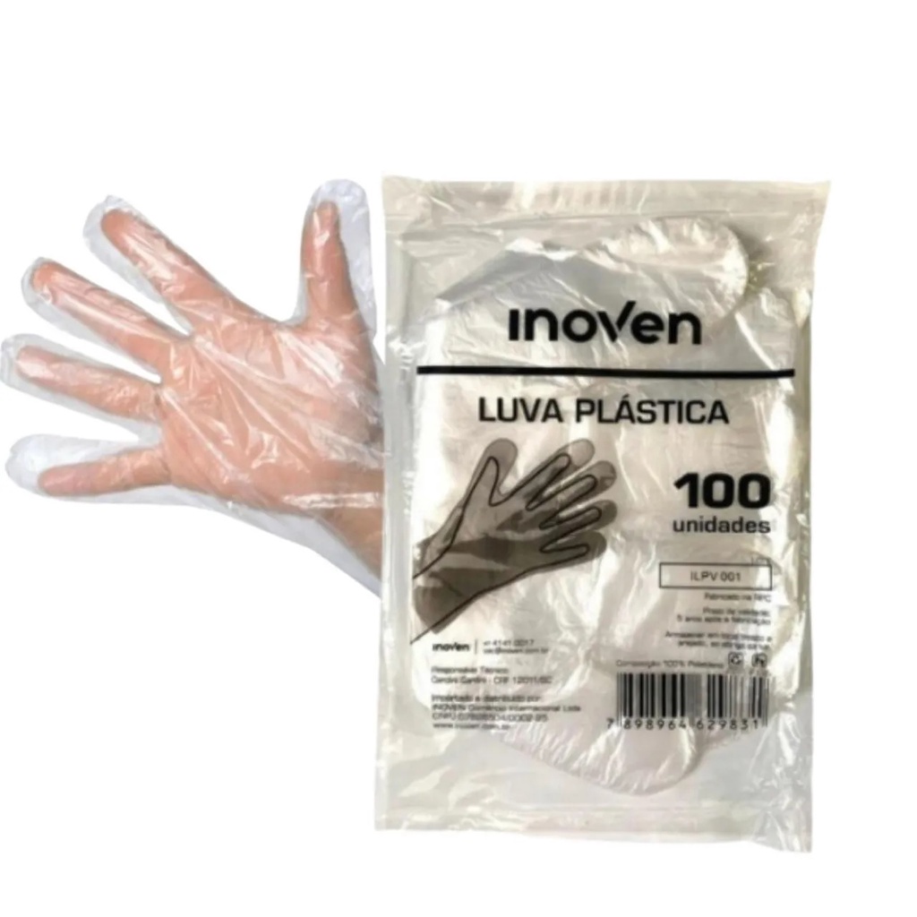 Luva Plástica Descartável Pacote com 100 Unidade