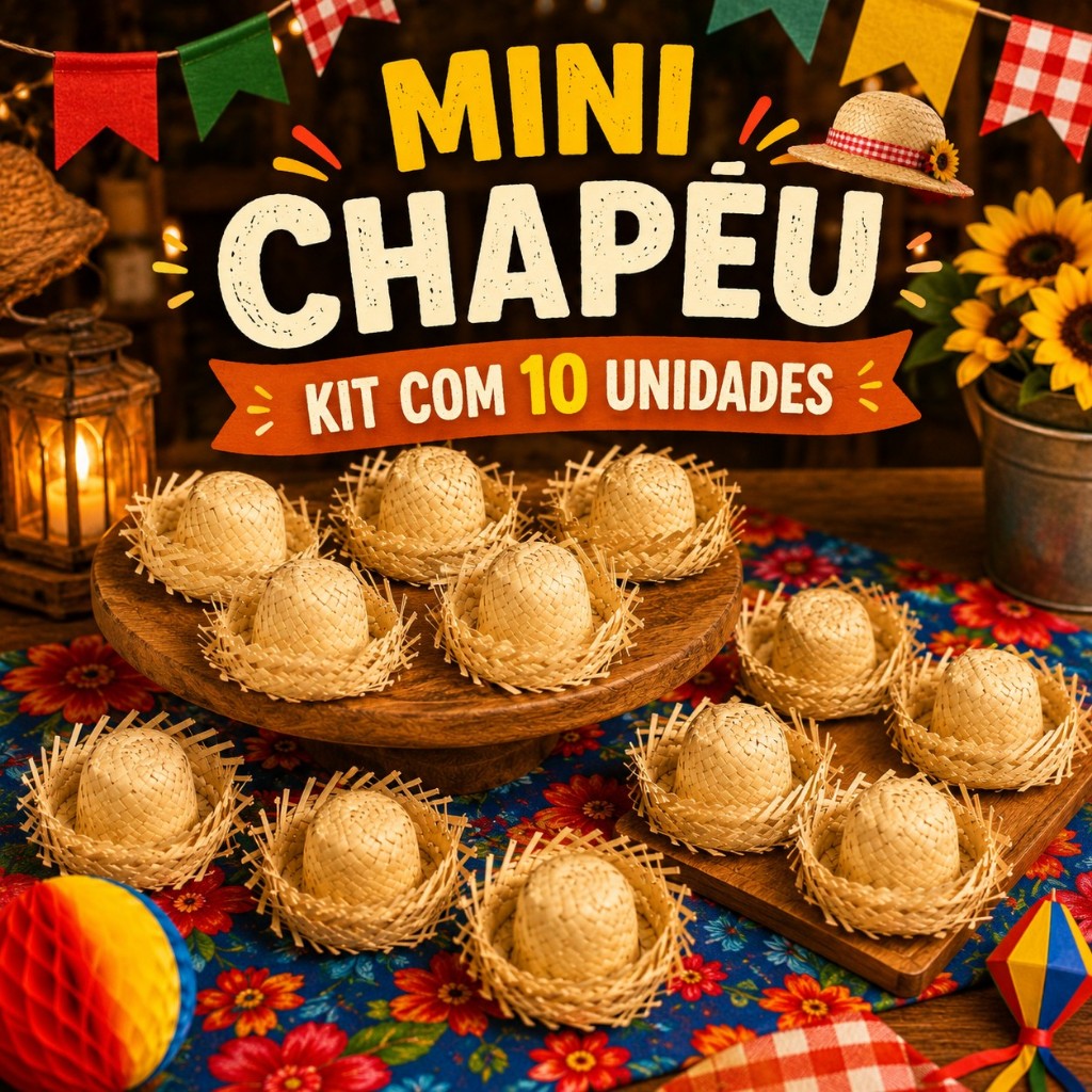 10 Mini Chapeuzinho Chapéu Palha Festa Junina Dec