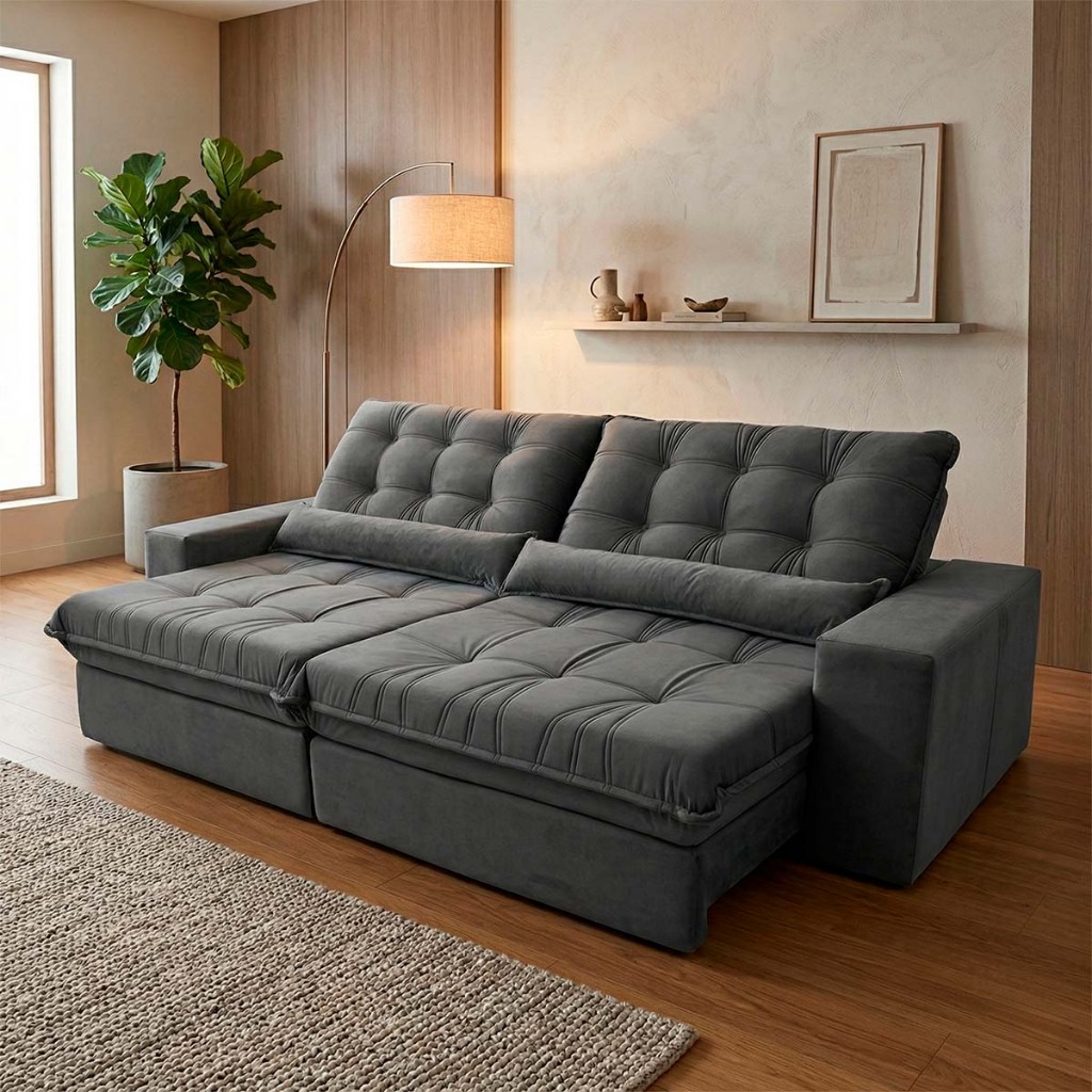 Sofá Retrátil Reclinável Zurique 2,50m Suede Ve
