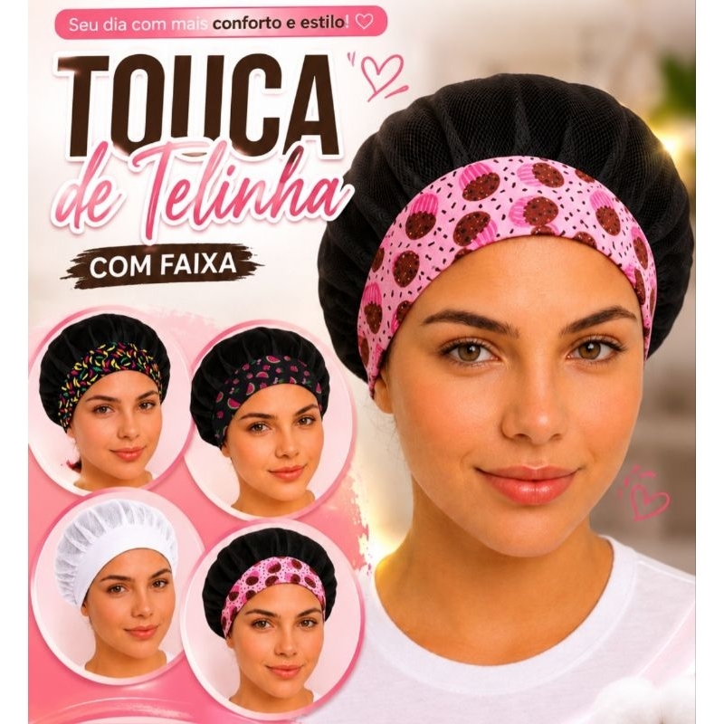 Touca de cozinha em tecido telinha  faixa em tecid