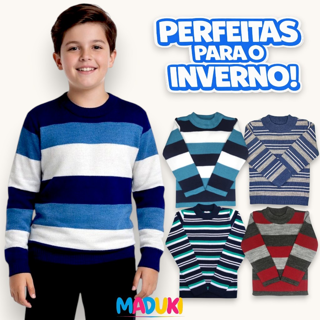 Kit 2 Blusas de Lã Tricot Infantil Juvenil Mascul