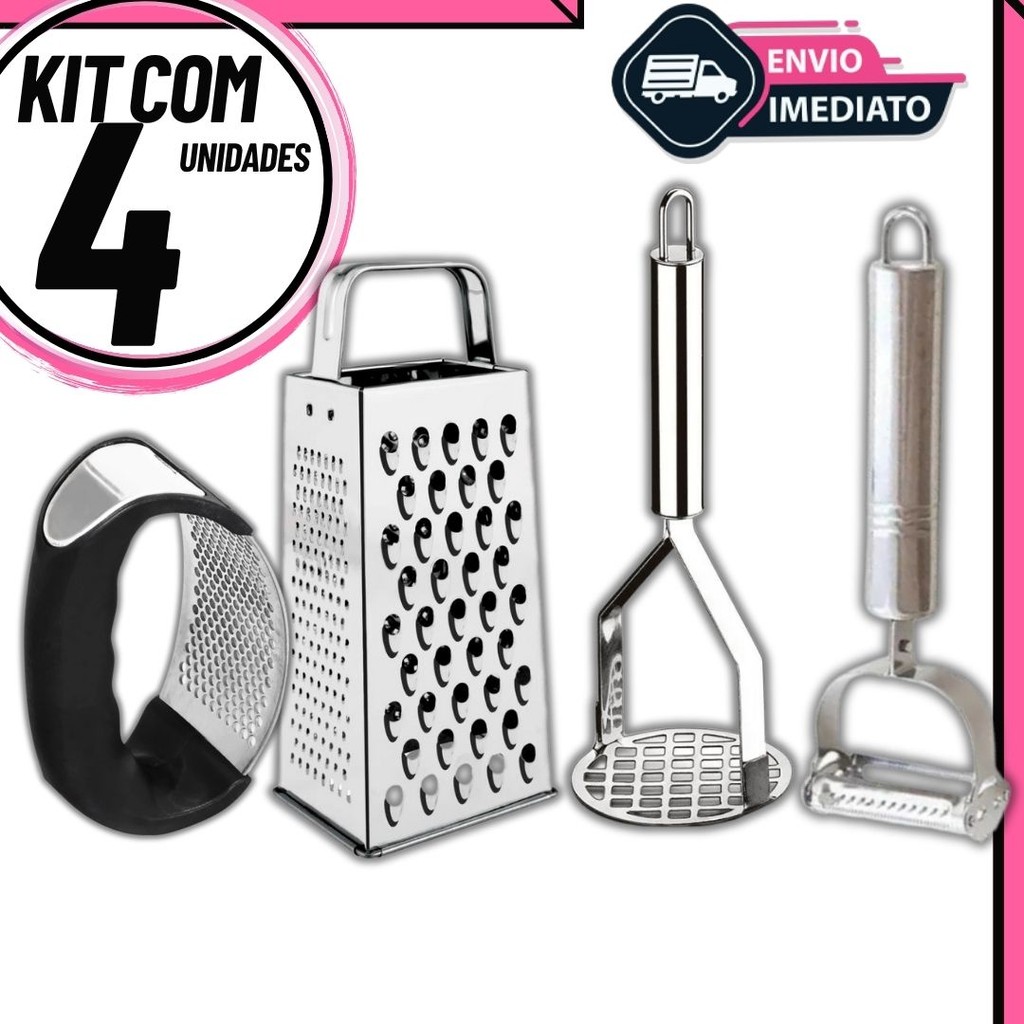 Kit 4 Utensílios de Cozinha Amassador de Batata e