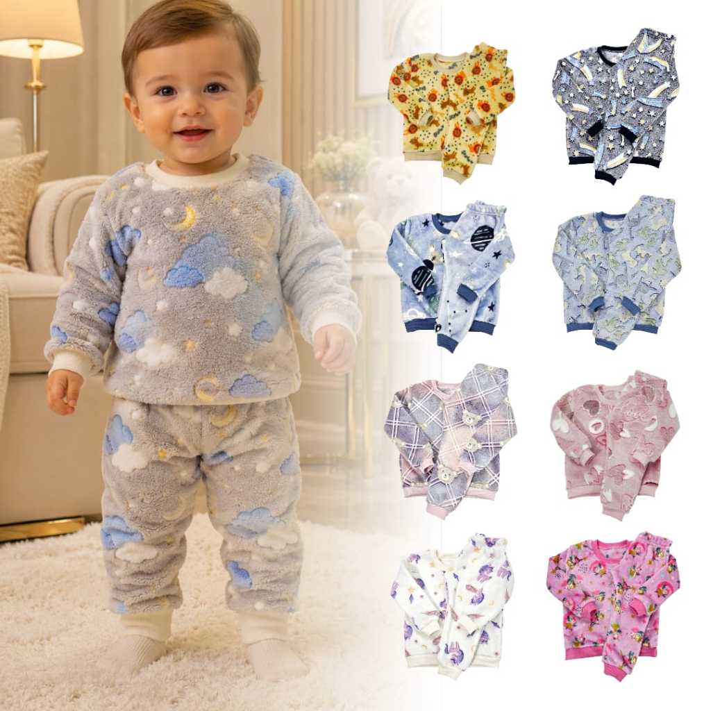 Conjunto Fleece Infantil Bebê Frio Pijama Estampa