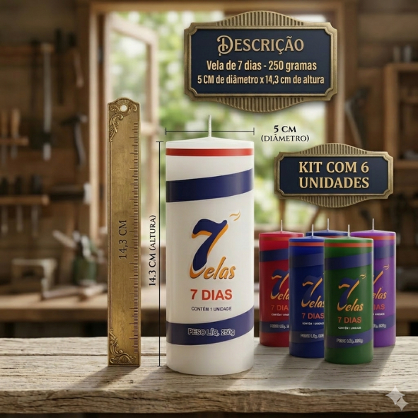 kit c/ 6 Velas de 7 dias 250 g Parafina Pura