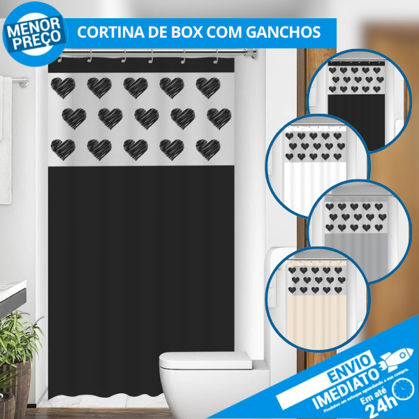 Cortina Box Para Banheiro Visor Coração Anti Mof