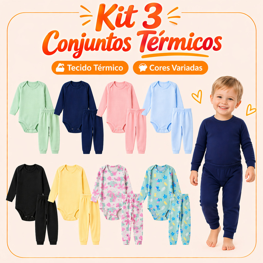 Kit 6 Peças Conjunto Térmico 3 Bodys + 3 Calças