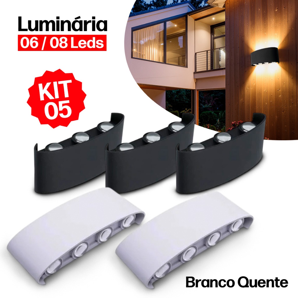 Kit 5 Luminária Arandela Meia Lua  6 Leds 8 Leds 